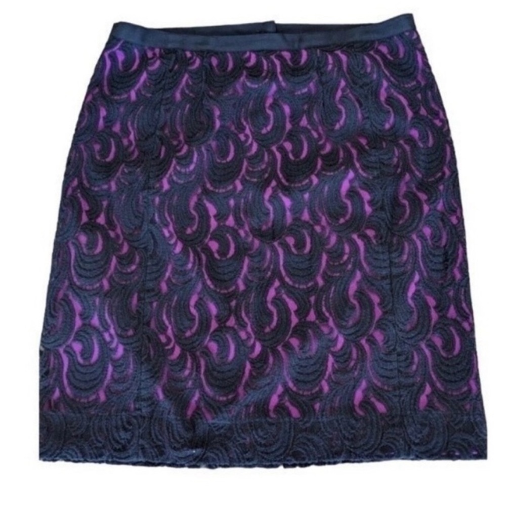 💜DKNY- Black Purple Mesh Floral Lace Cotton Blend Party Mini Skirt Size 10
